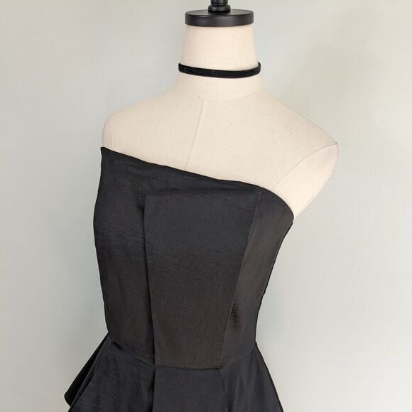 Y2K Cache Mini Dress 10 Black Strapless Cocktail Futuristic Peplum Judy Jetson - Picture 5 of 10